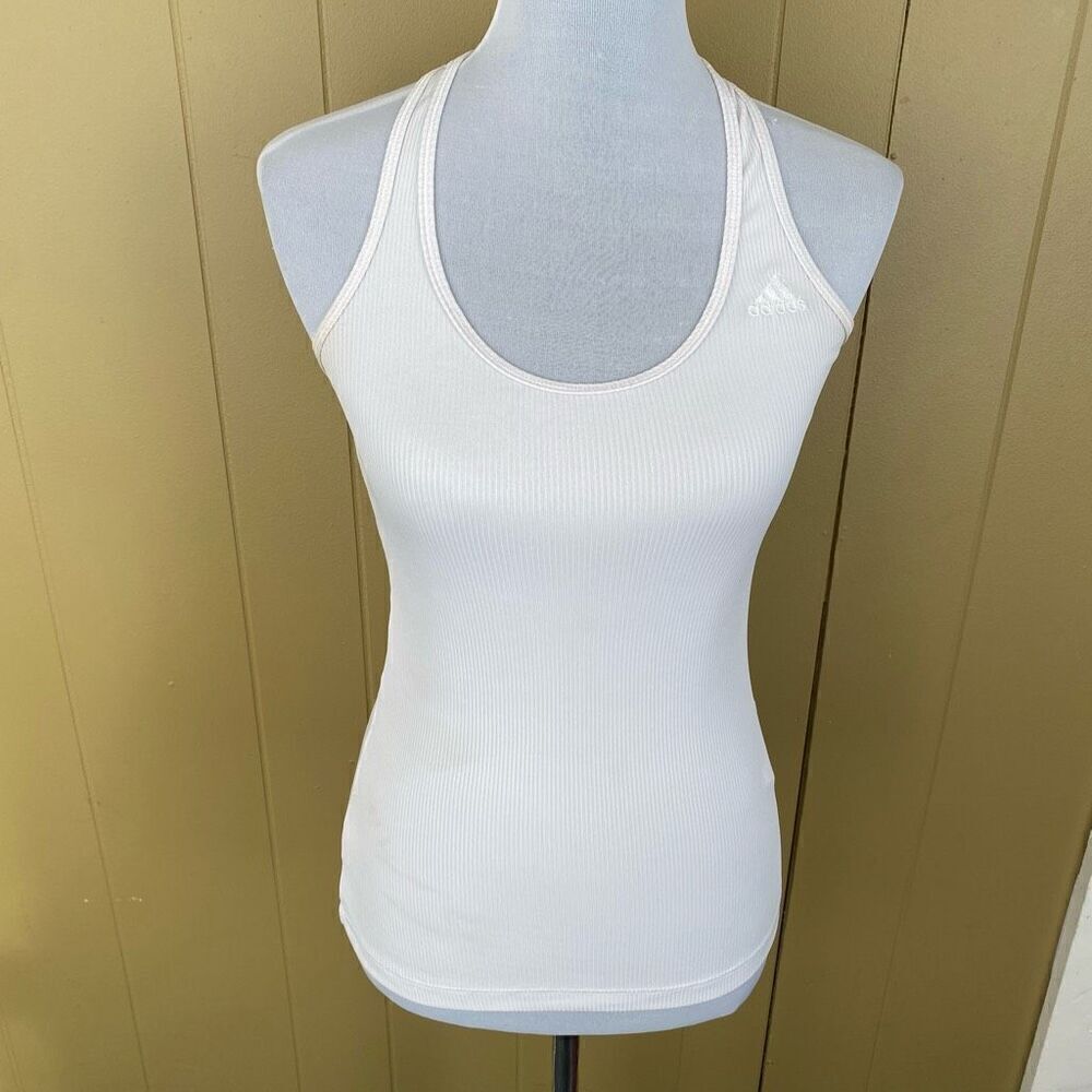 Adidas women XS racerback ribbed tank top white